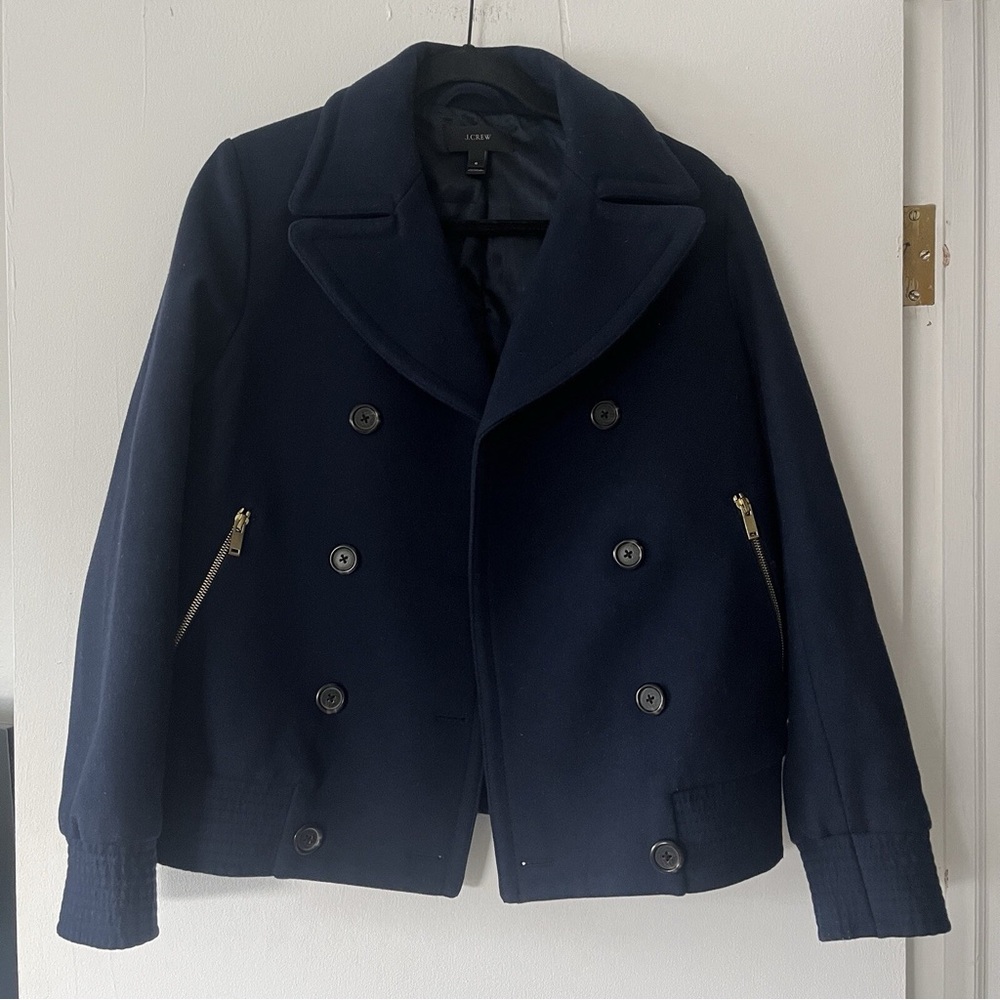 J. Crew Navy Pea Coat with Gold Accents